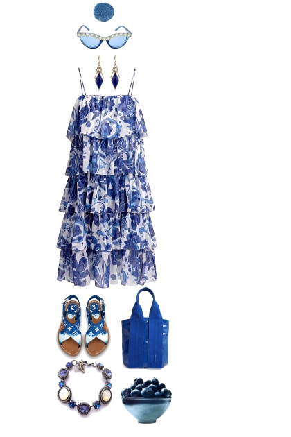 BLUE AND WHITE TIERED DRESS- Fashion set