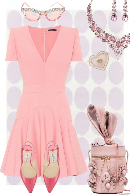 PINK V NECK DRESS 81720- Fashion set