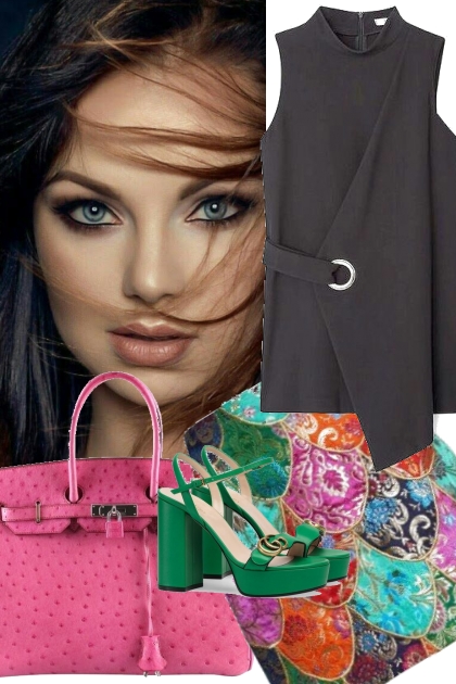 COLORFUL SKIRT, BLACK TOP- Combinazione di moda