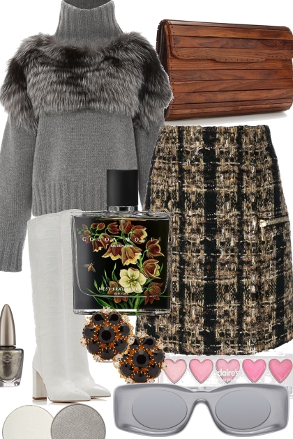 WARMTH : TWEED SKIRT- combinação de moda