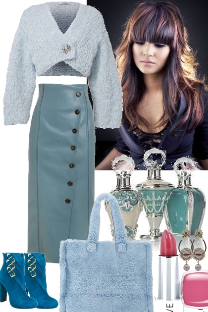 SOFT BLUE CARDIGAN WITH SKIRT- Combinaciónde moda