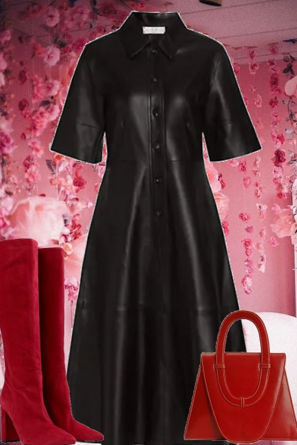 BLACK LEATHER SHIRT DRESS 12272020- Модное сочетание