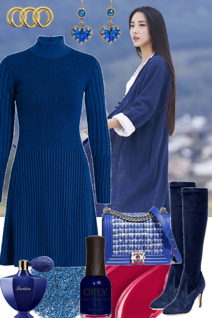 BLUE SWEATER DRESS 322021- Fashion set