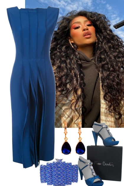 PLEATED BLUE DRESS 82021- Combinazione di moda