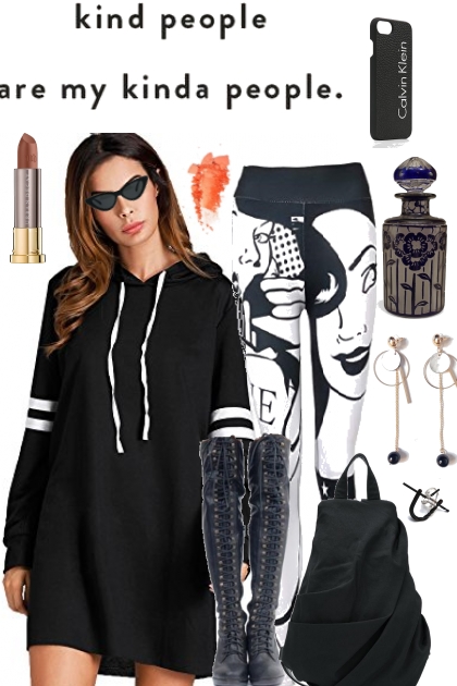 HOODIE DRESS, LEGGINGS AND BOOTS 11721- combinação de moda