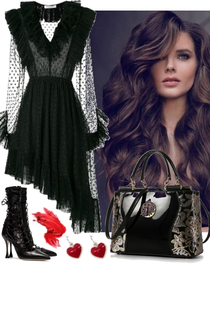 SHEER SLEEVED BLACK DRESS 12222- Fashion set