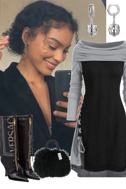 GRAY AND BLACK DRESS 362022- Combinazione di moda