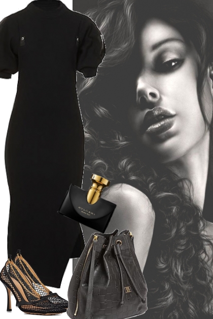 BLACK SHORT SLEEVED DRESS 3212022- Модное сочетание