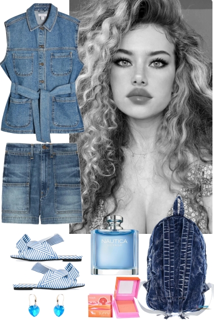 DENIM VEST TOP AND SHORT 7922- combinação de moda