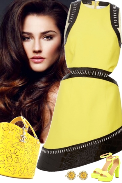 YELLOW AND BLACK ASYM DRESS 7 21 2022- Combinaciónde moda