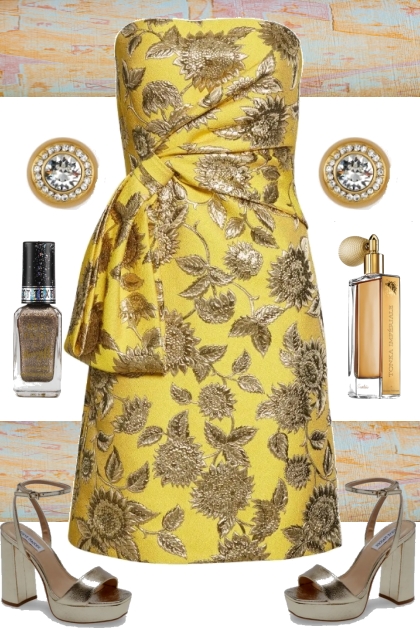 GOLD FLORAL PRINT DRESS 72222- combinação de moda