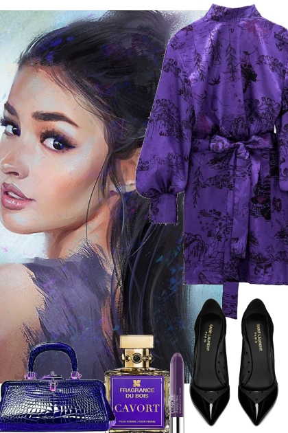 PURPLE PRINT DRESS 8 28 2022- コーディネート