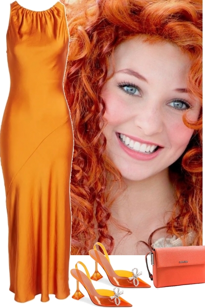 ORANGE SATIN DRESS 83022- combinação de moda