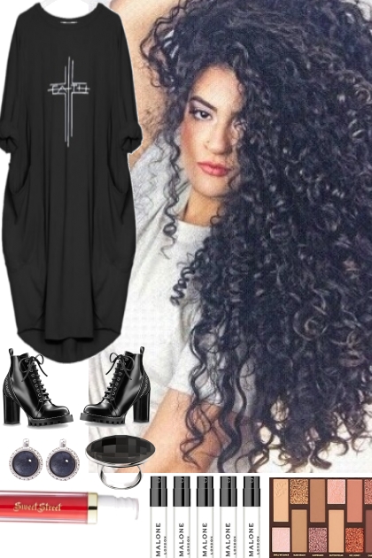 BIG DRESS AND ANKLE BOOTS AND BIG HAIR- Kreacja