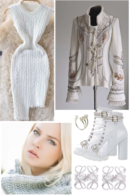 WHITE SWEATER DRESS WITH BLAZER 7SEP22- Combinaciónde moda