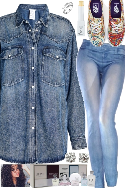 BIG DENIM SHIRT, DENIM LEGGINGS 91022- combinação de moda