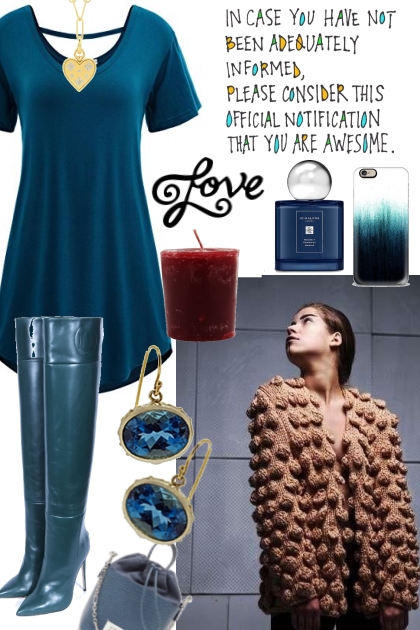 TREND ME BLUE DRESS WITH BOOTS 101022- Modna kombinacija
