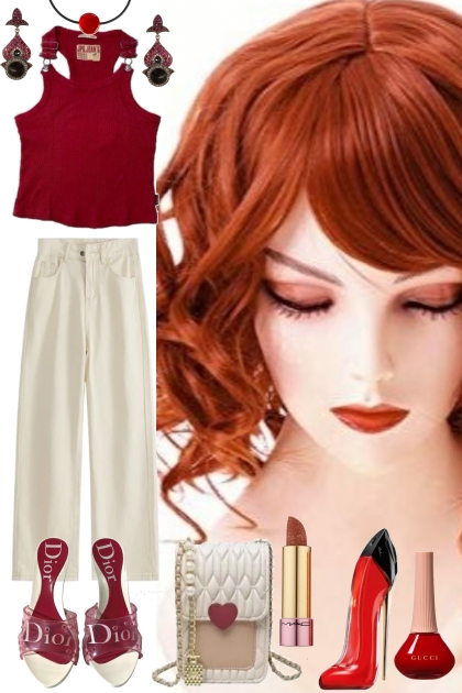 RED TANK, WHITE PANTS 3923- Combinaciónde moda