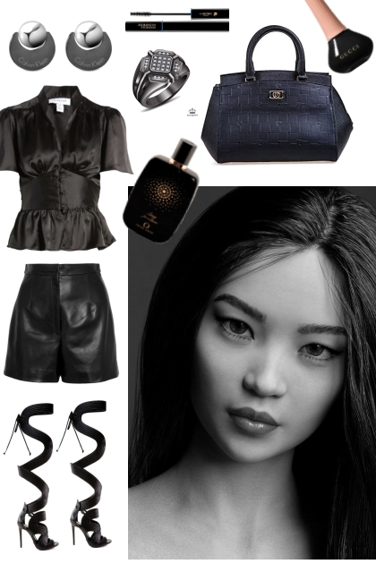 Black satin with leather 4 21 23- combinação de moda