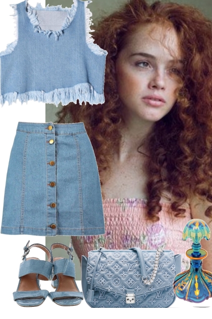 DENIM TANK, SKIRT AND SANDALS 71723- combinação de moda