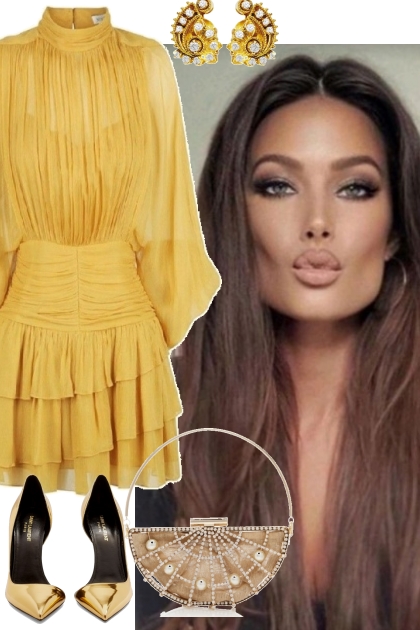 GOLDEN YELLEW DRESS 82523- Modna kombinacija