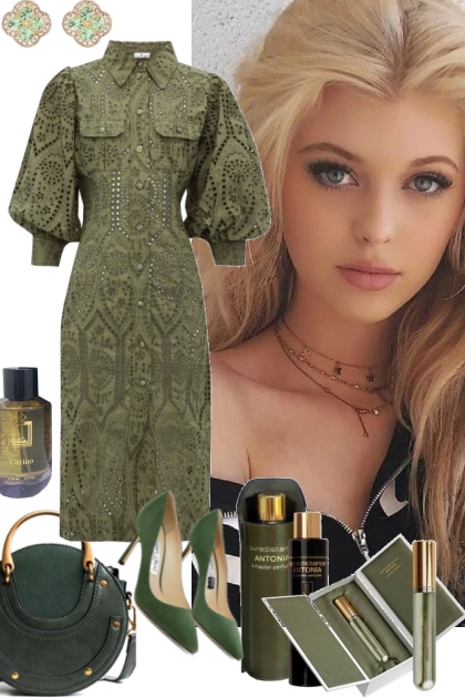 GREEN EYELET DRESS  0/18/24- Combinazione di moda