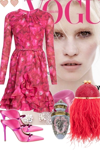 PINK PRINT DRESS 9/22/24- combinação de moda