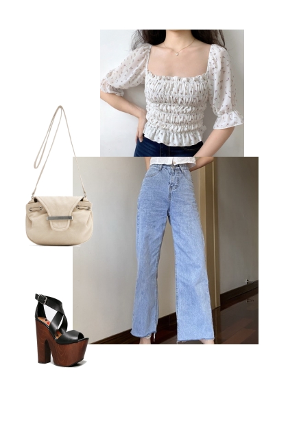 Popover binki shift, mom jeans, and wooden wedgies- Combinazione di moda