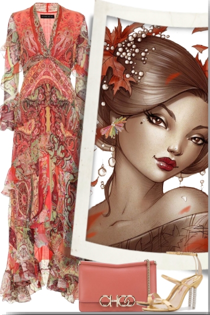 Orange silk dress- Fashion set