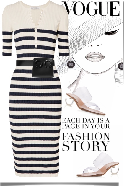 Striped ribbed dress- Modna kombinacija