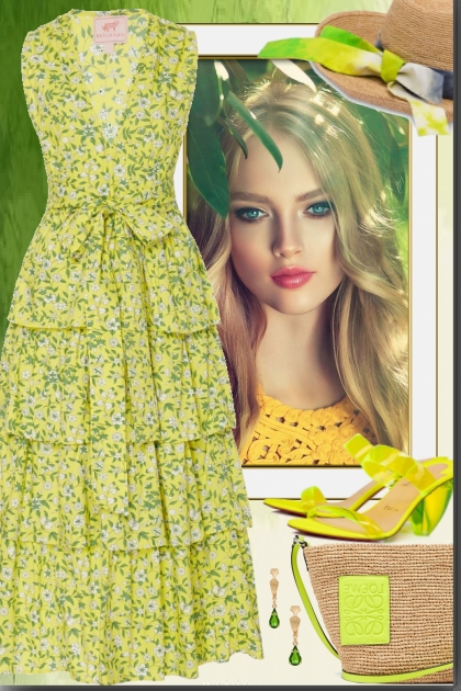 Ruffle Neon Green Yellow Dress- Modna kombinacija