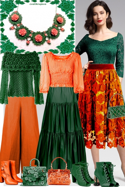 Колье зелёные оранжевые розы- Combinaciónde moda