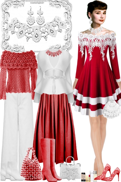 Набор. Милен. Белый. Красный платье- Модное сочетание