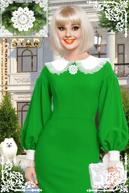 Брошь. Звезда. Белый. Зелёный. Одри 1111- Fashion set