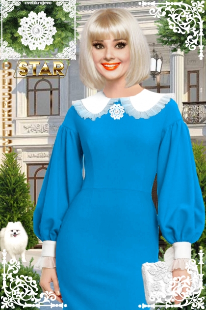 Брошь. Звезда. Белый. Голубой. Одри 1111- Fashion set