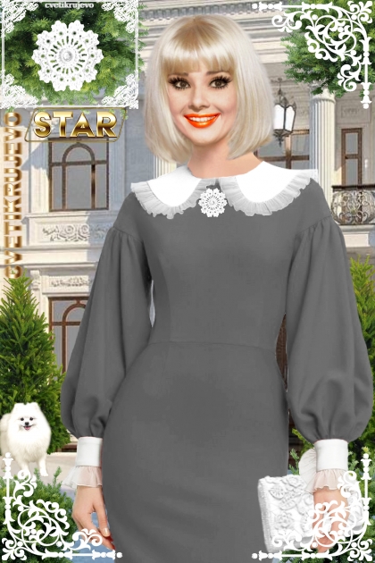 Брошь. Звезда. Белый. Серый. Одри 1111- Fashion set