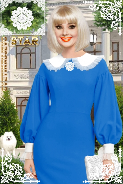 Брошь. Звезда. Белый. Синий. Одри 1111- Fashion set