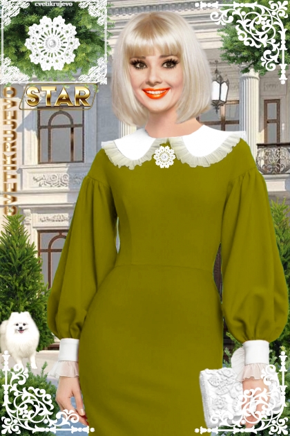 Брошь. Звезда. Белый. Оливковый. Одри 1111- Fashion set