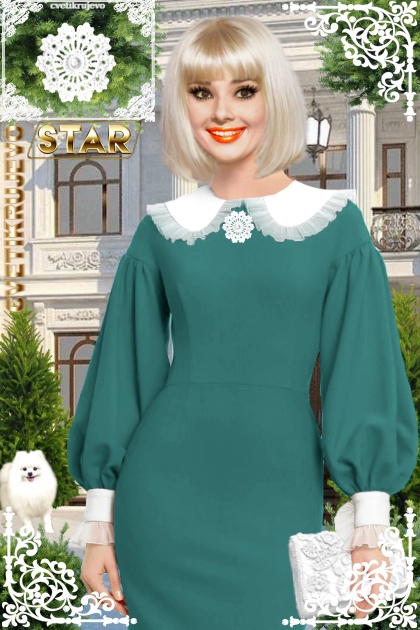 Брошь. Звезда. Белый. Изумрудный. Одри 1111- Fashion set