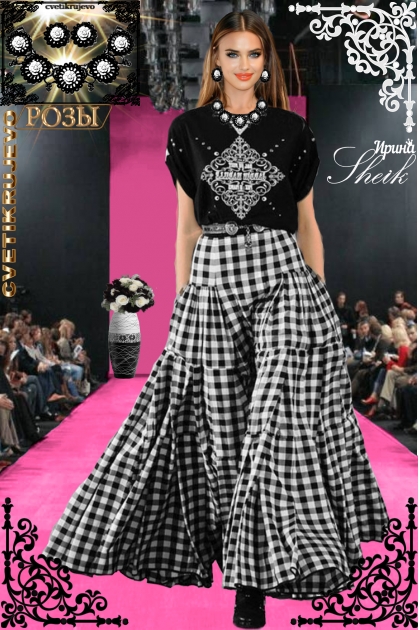 Набор. Розы. Чёрно-белый. Розовый. Подиум 1111- Fashion set