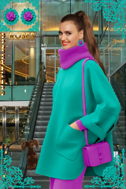 Серьги. Розы. Бирюза. Лиловый 1111- Fashion set