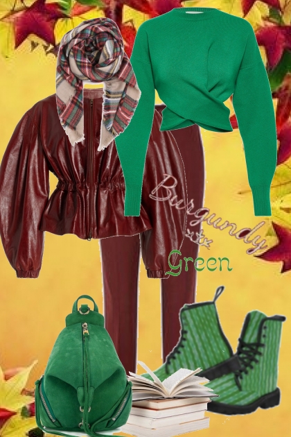 Go to school in burgundy and green- Fashion set