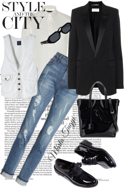 Saint Laurent blazer and jeans
