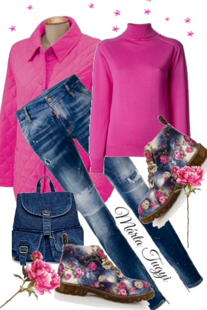Dsquared2 jeans and floral boots- Modna kombinacija