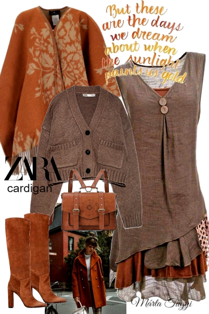 Zara brown cardigan- combinação de moda