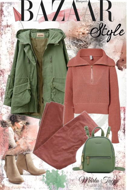 hooded big, pockets wind coat- Modna kombinacija