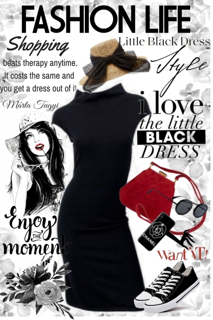shopping in a little black dress