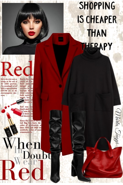 a red coat- Combinazione di moda