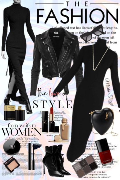 black dress with leather jacket- Combinazione di moda