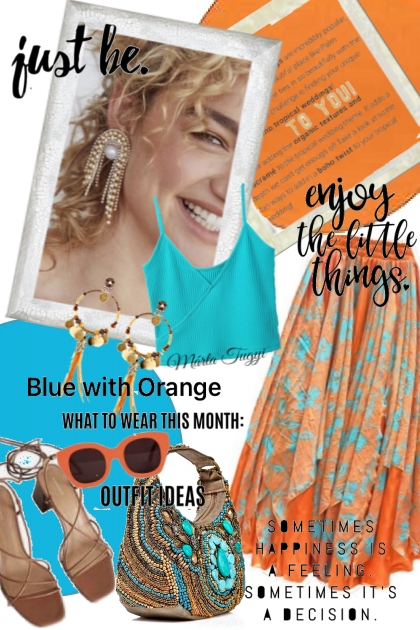 blue with orange- combinação de moda